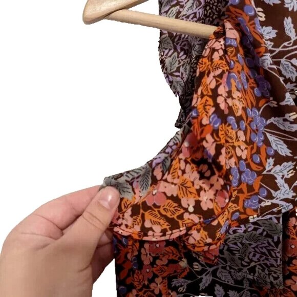 Anthropologie Mauve Chiffon Off The Shoulder Floral Blouse Top Women’s XS - Picture 7 of 8